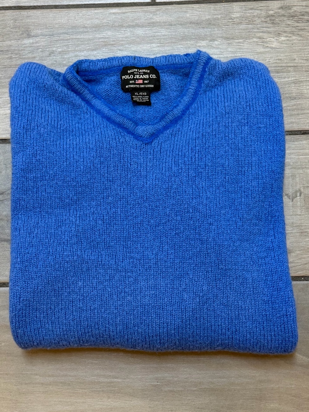 Vintage 90s Polo Jeans Co Ralph Lauren Blue Wool V-Neck Sweater